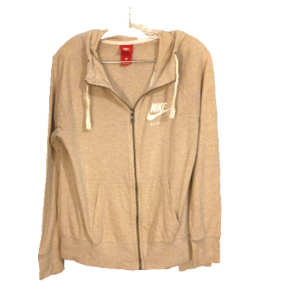 Nike Just Do It Hoodie Mens M Beige Full Zip Lightweight Sweatshirt 726057-140 - Picture 2 of 11